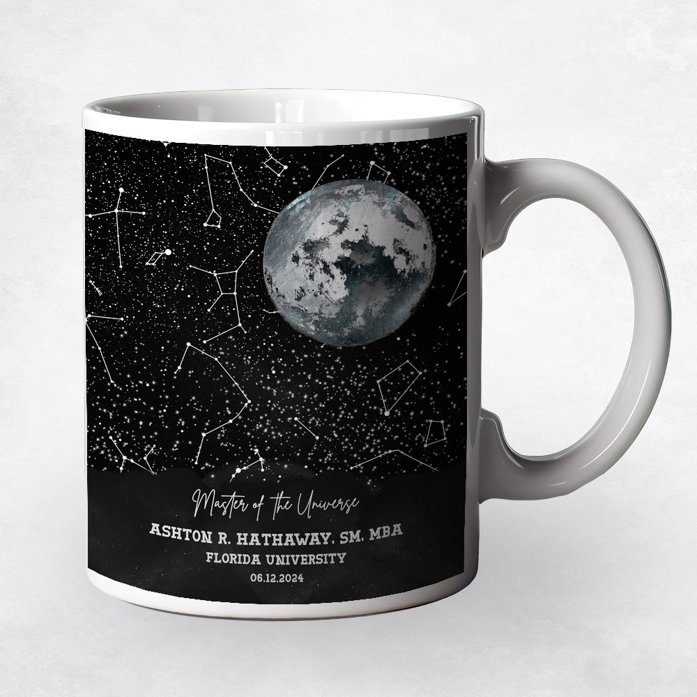 Closeup image of Moon Phase and Star Map Masters Degree  graduation Coffee Mug M-1580