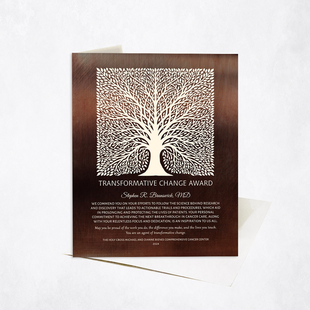 Picture of Transformative Change Award for Medical Research Elaborate Square Tree Medical Recognition Stationery Card C-1582