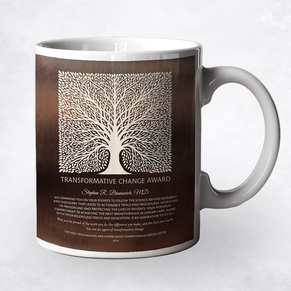 Closeup image of Transformative Change Elaborate Square Tree Bronze Medical Recognition Coffee Mug M-1582