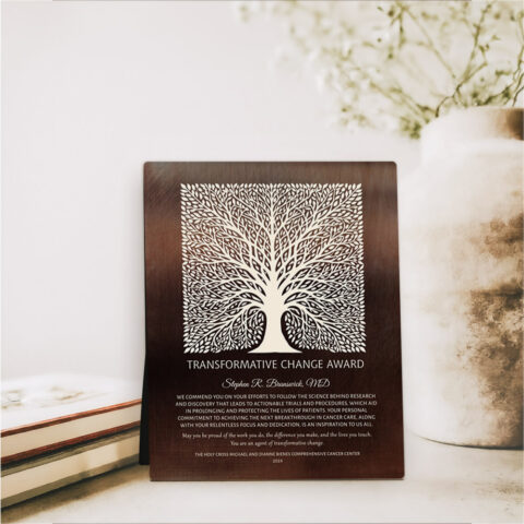 Elaborate Square Tree Medical Recognition Bronze Desktop Plaque Gift for mentor D-1582