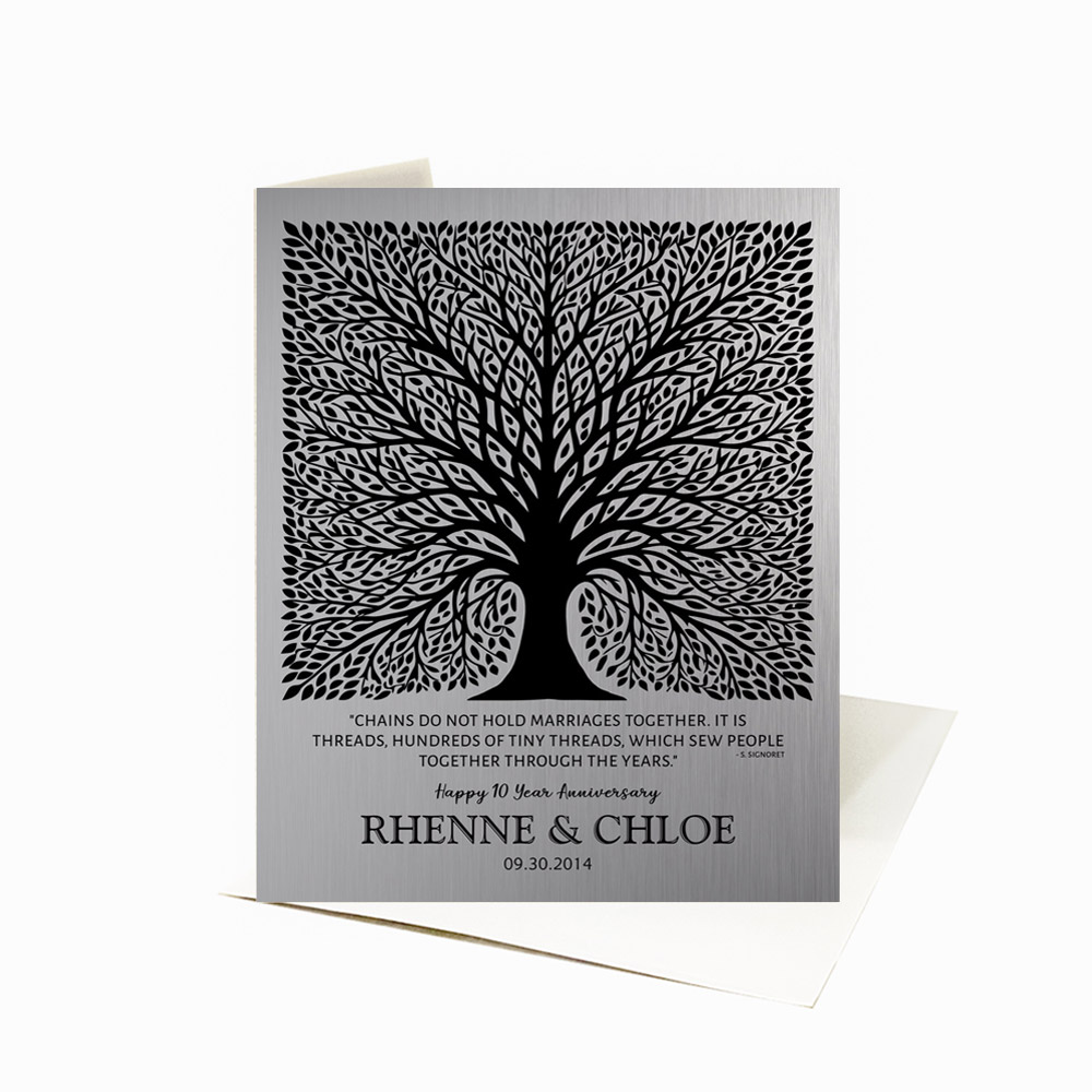 Picture of Elaborate Square Tree Hundreds of Tiny Threads 10th anniversary Stationery Card C-1583