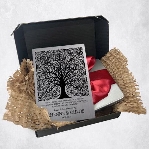 10th anniversary Gift Delivery for couple, husband or wife Elaborate Square Tree Tin  Plaque TOY-1583