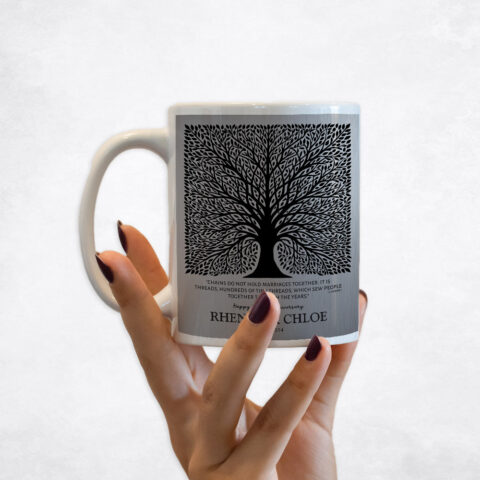 Elaborate Square Tree Tiny Threads Tin 10th anniversary Coffee Mug M-1583