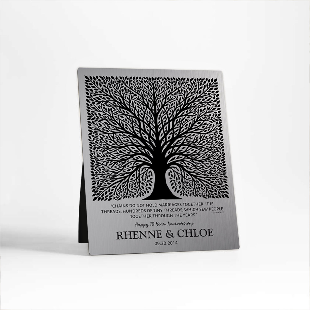 Single image of Elaborate Square Tree 10th anniversary Tin Desktop Plaque