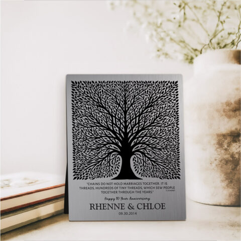 Elaborate Square Tree 10th anniversary Tin Desktop Plaque Gift for couple D-1583