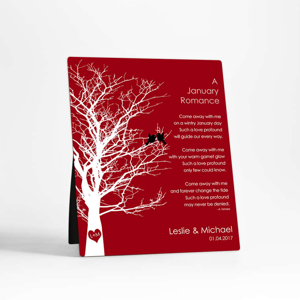 Single image of January Birthstone Tree engagement  Desktop Plaque