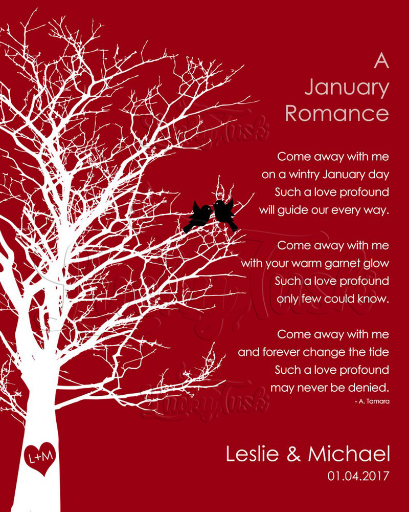 January Winter Romance Branchy Tree Poem on Red engagement Wall Plaque LTC-1701