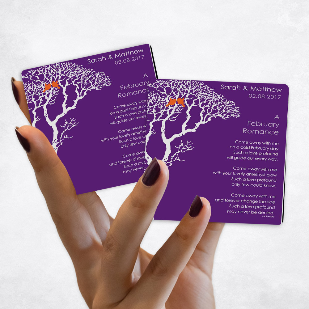 Close up picture of engagement White Bare Tree on Purple Magnet Set MAG-1702