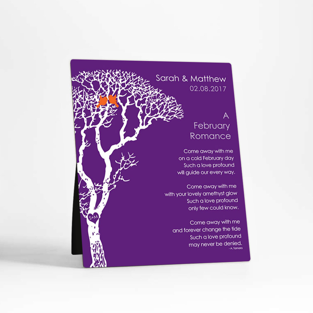 Single image of February Birthstone Tree engagement  Desktop Plaque