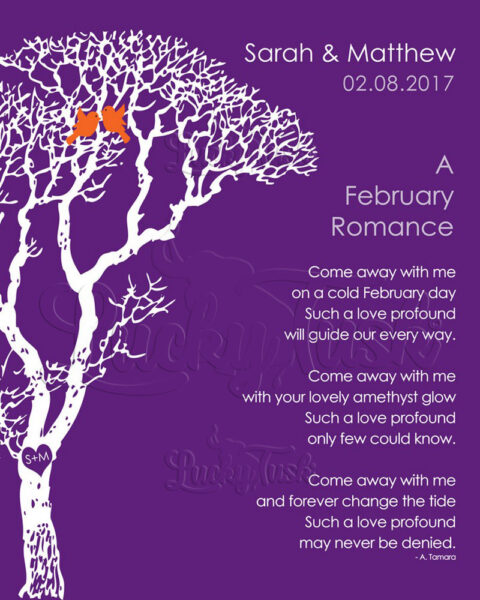 February Romance Love Poem Personalized Engagement Anniversary For Wife Amethyst Wedding Day Gift For Husband #1702