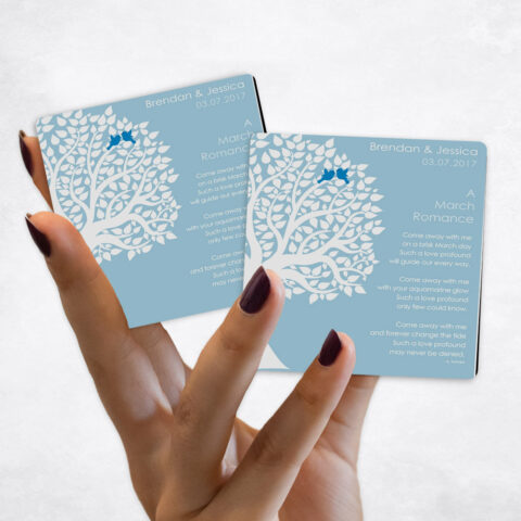 engagement White Silhouette Tree on Blue Magnet Set MAG-1703