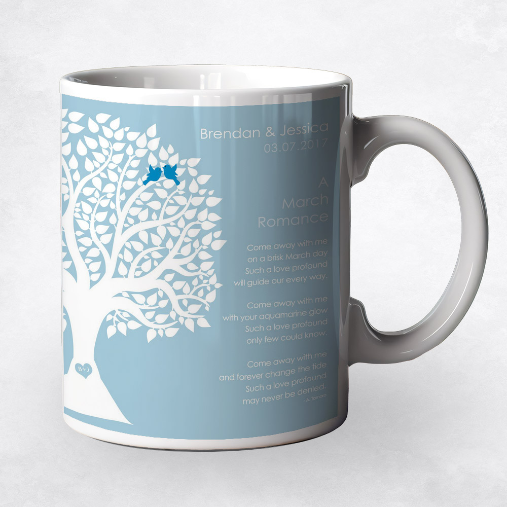 Closeup image of White Silhouette Tree  engagement Coffee Mug M-1703