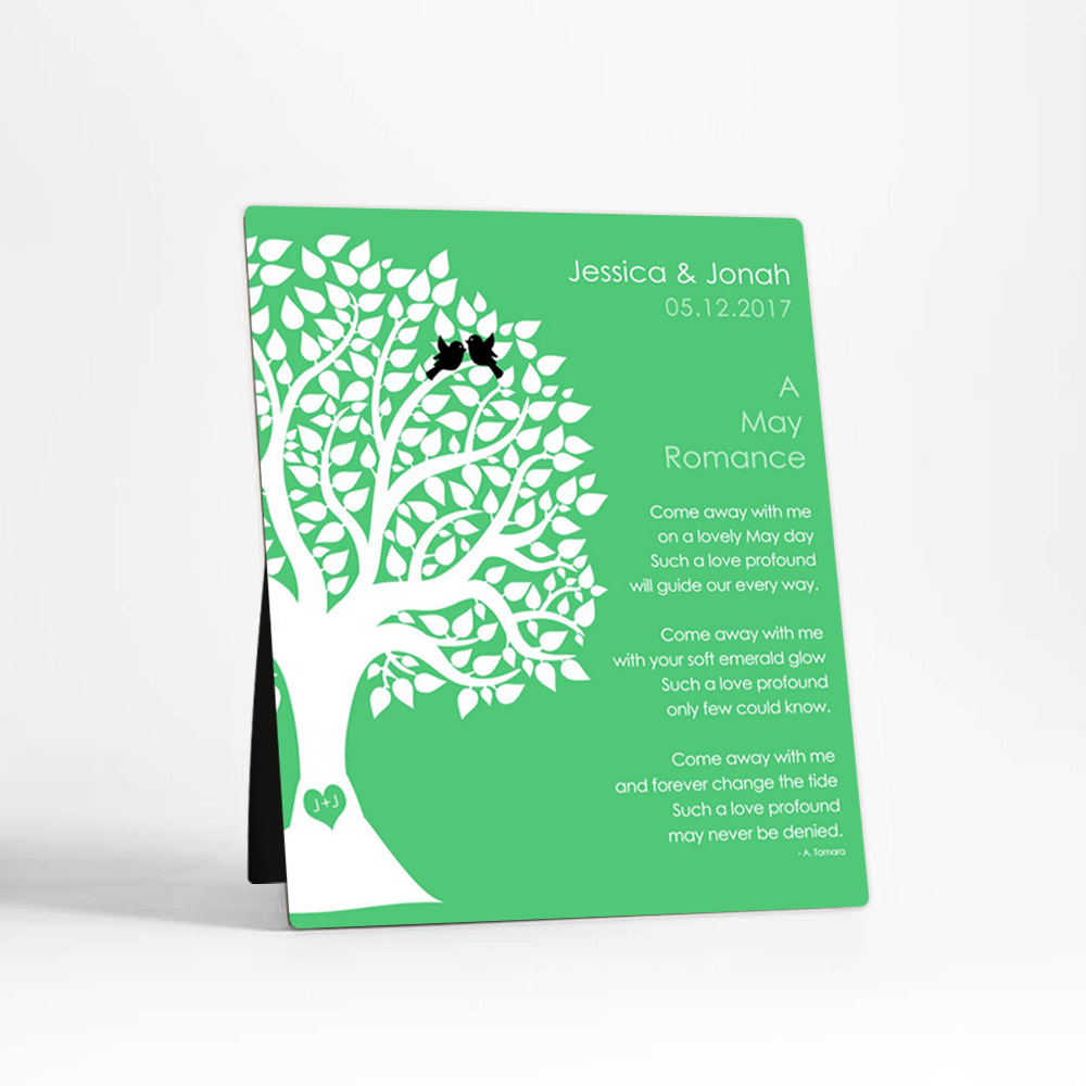 Single image of May Birthstone Tree engagement  Desktop Plaque