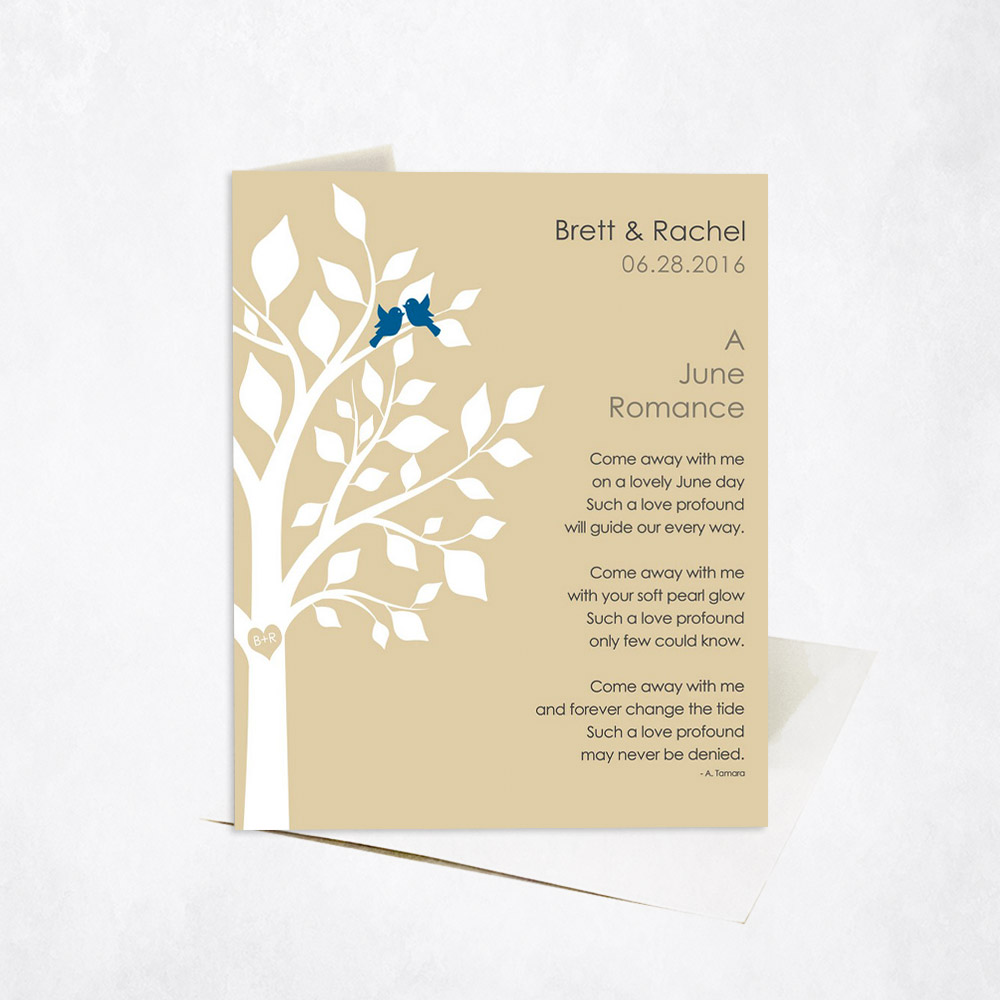 Picture of June Summer Romance Silhouette Tree Poem engagement Stationery Card C-1706