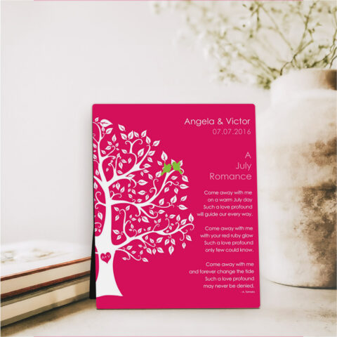 July Birthstone Tree engagement  Desktop Plaque Gift for couple D-1707