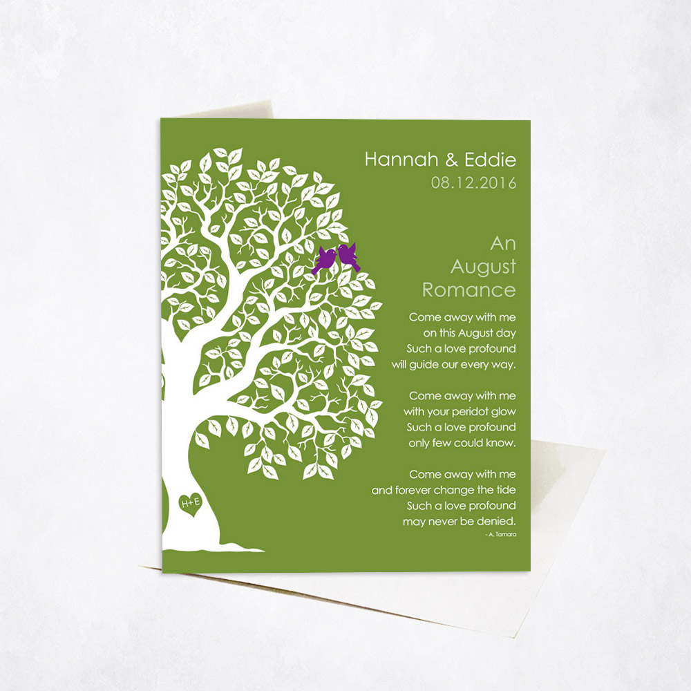 Picture of August Summer Romance Silhouette Tree Poem engagement Stationery Card C-1708