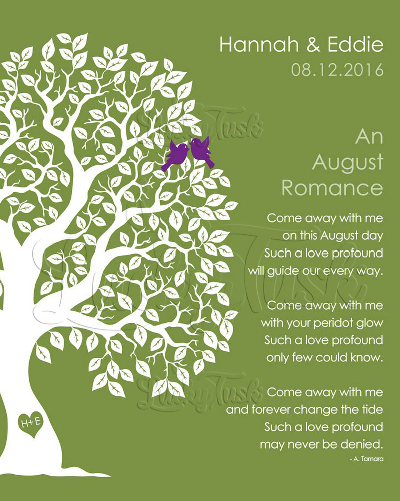 August Summer Romance Silhouette Tree Poem on Green engagement Wall Plaque LTC-1708