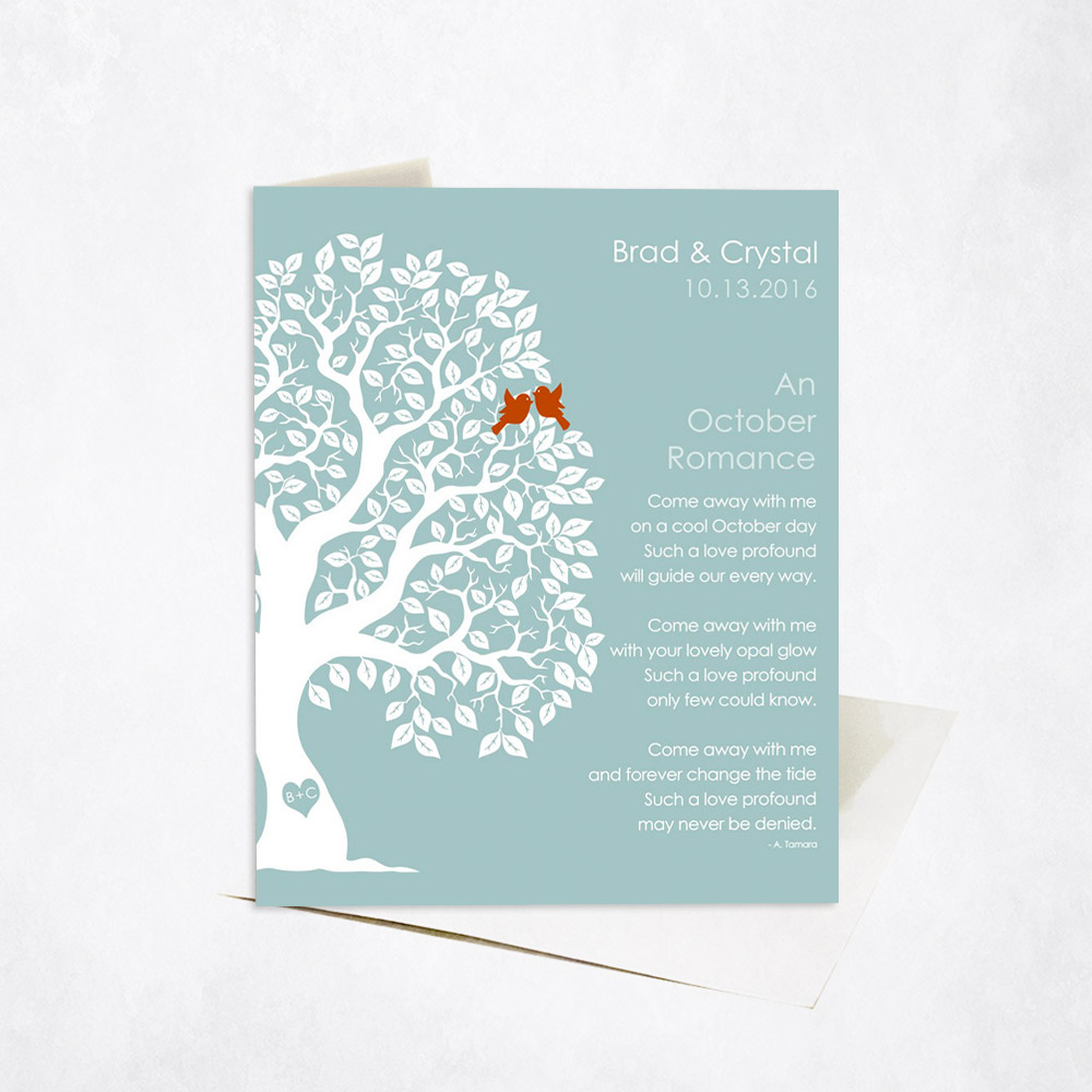 Picture of October Autumn Romance Silhouette Tree Poem engagement Stationery Card C-1710