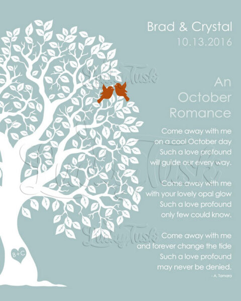October Romance Love Poem Personalized Engagement Anniversary For Wife Opal Wedding Day Gift For Husband #1710