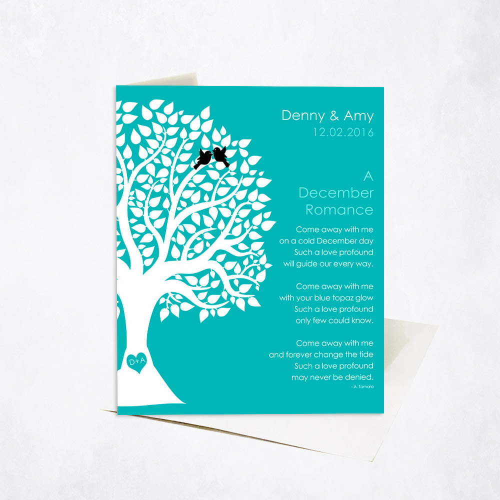 Picture of December Winter Romance Silhouette Tree Poem engagement Stationery Card C-1712