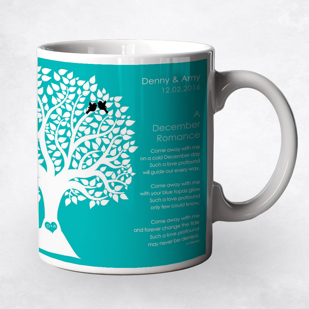 Closeup image of White Silhouette Tree  engagement Coffee Mug M-1712