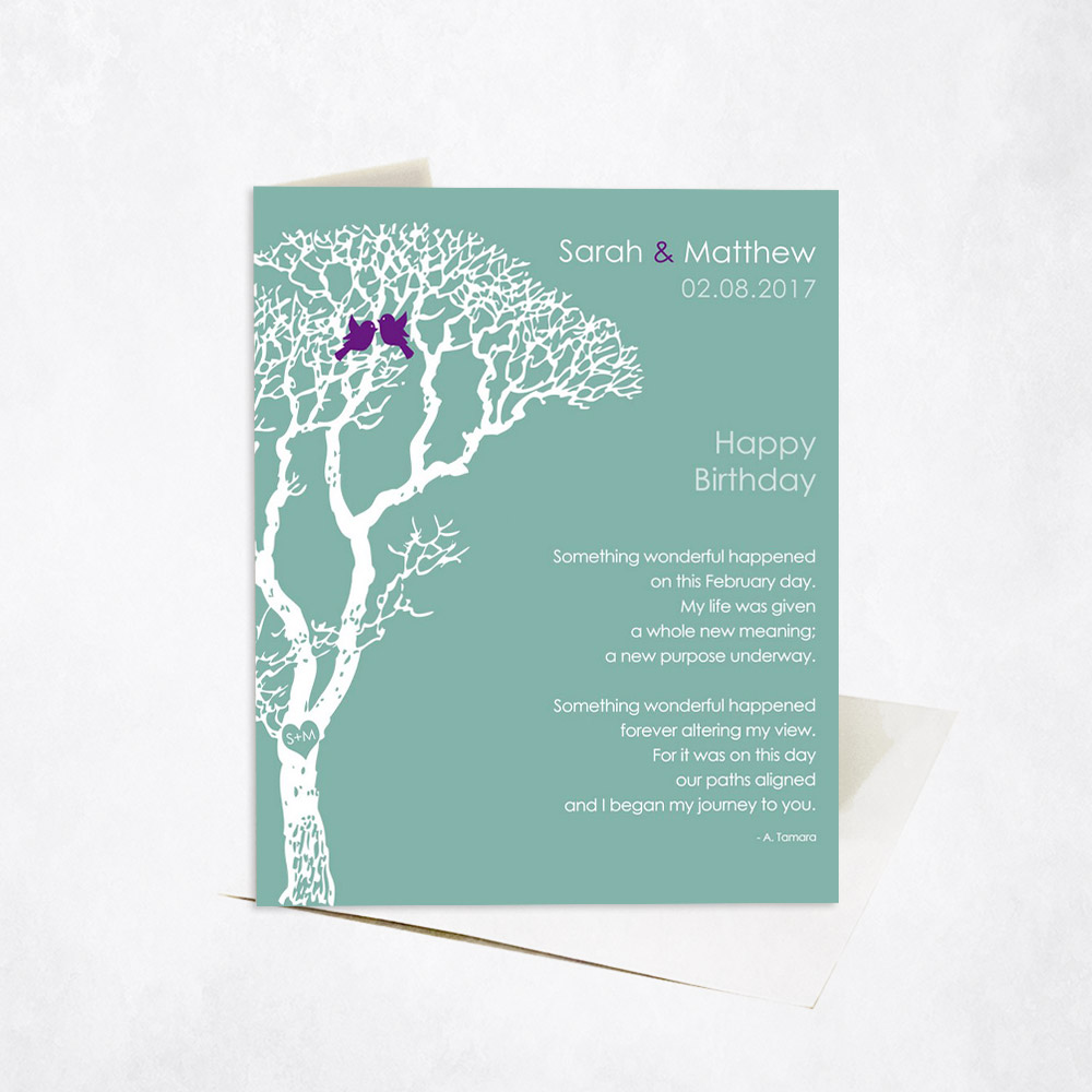 Picture of February Birthday Bare Tree Poem spouse birthday Stationery Card C-1714