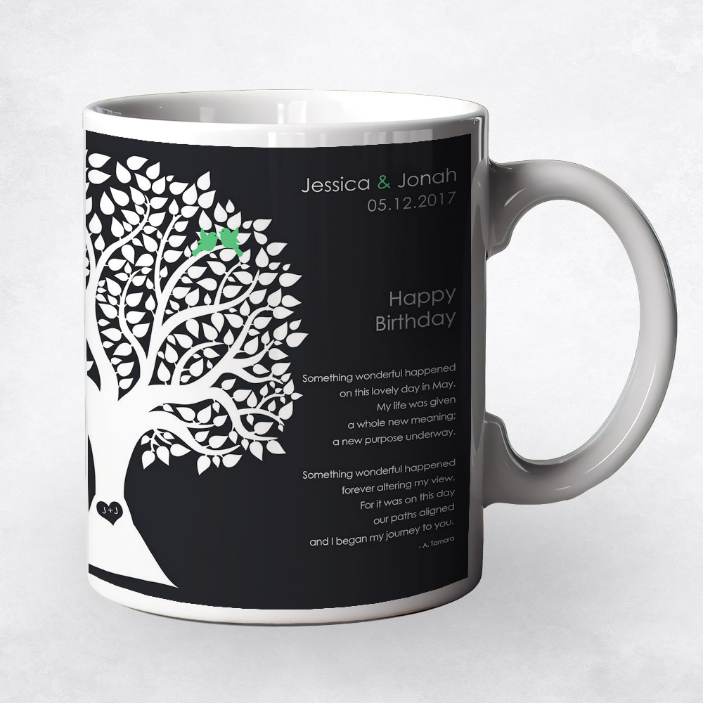 Closeup image of White Silhouette Tree  spouse birthday Coffee Mug M-1717