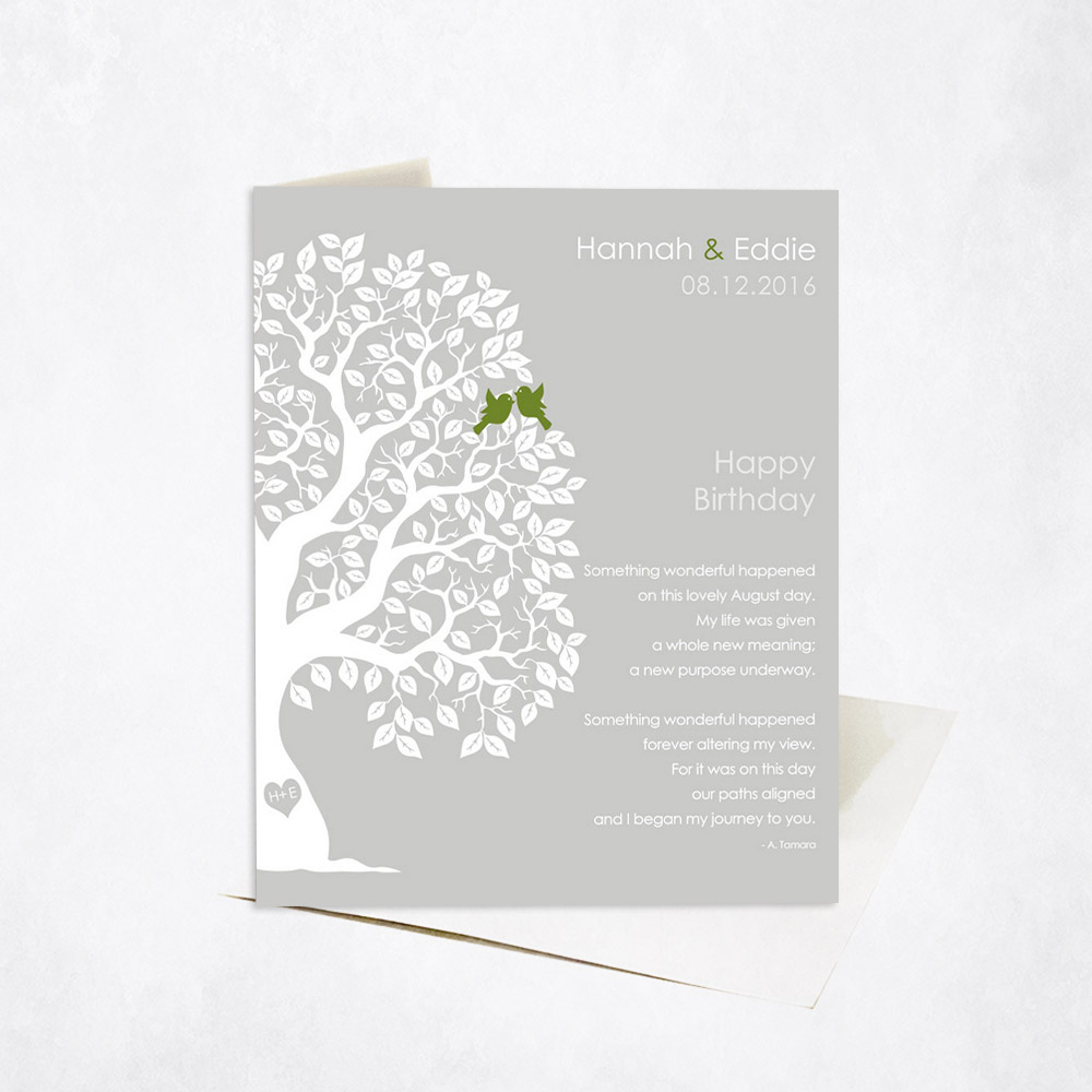 Picture of August Birthday Silhouette Owl Tree Poem spouse birthday Stationery Card C-1720