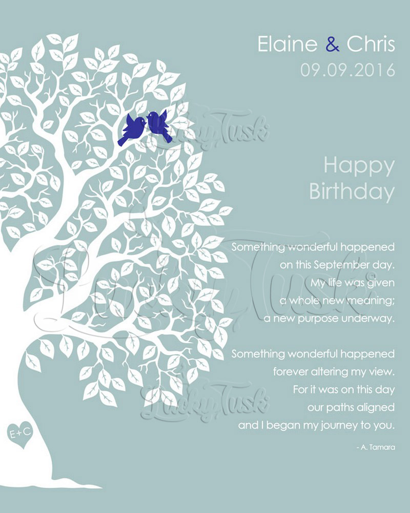 September Birthday Silhouette Owl Tree Poem on Blue spouse birthday Wall Plaque LTC-1721