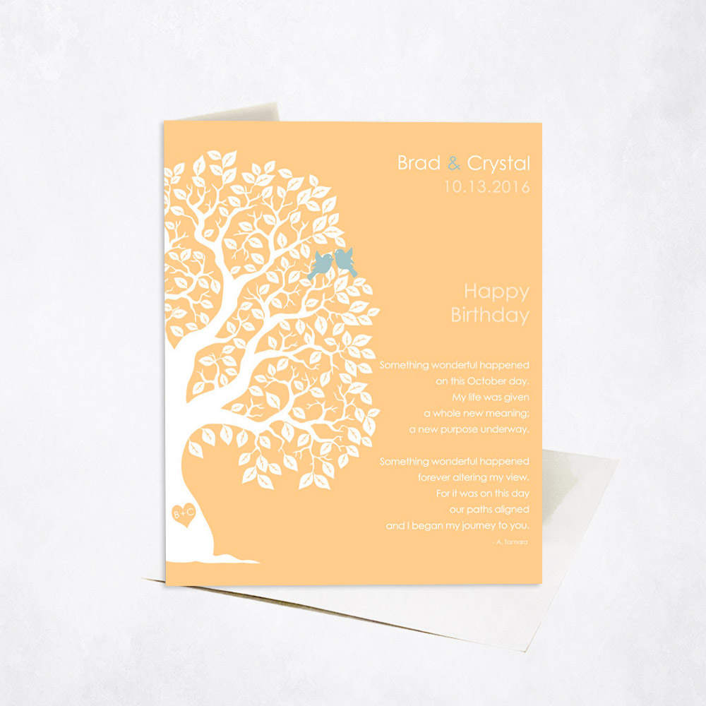 Picture of October Birthday Silhouette Owl Tree Poem spouse birthday Stationery Card C-1722