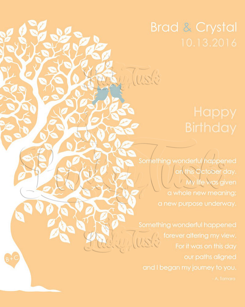 October Birthday Silhouette Owl Tree Poem on Yellow spouse birthday Wall Plaque LTC-1722