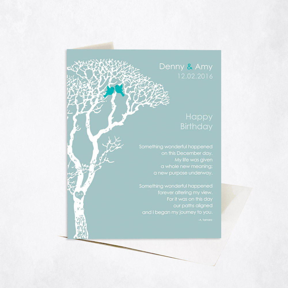 Picture of December Birthday Bare Silhouette Tree Poem spouse birthday Stationery Card C-1724