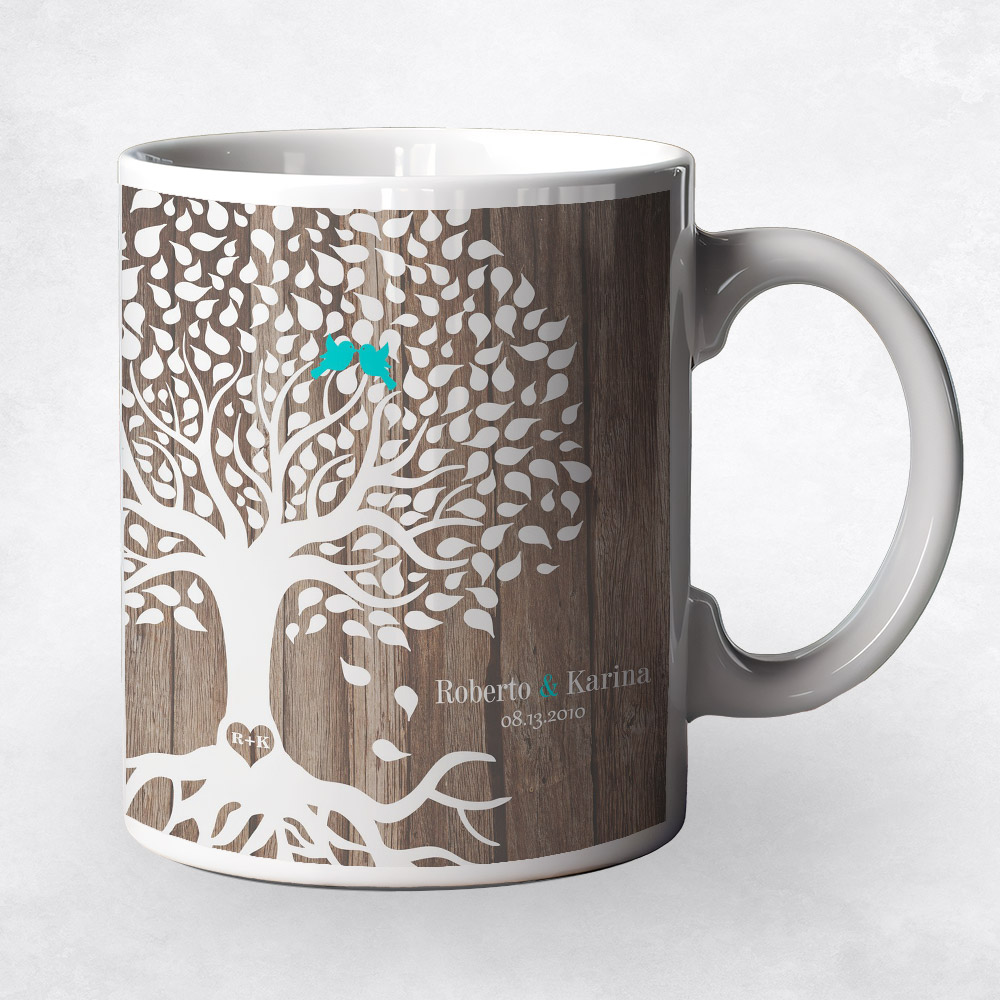 Closeup image of White Tree with Roots Wood 5th anniversary Coffee Mug M-1727