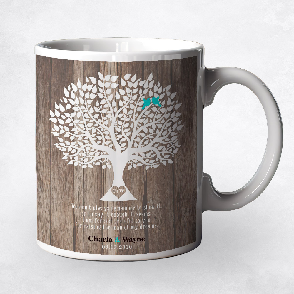 Closeup image of Why Silhouette Tree Wood wedding Coffee Mug M-1728