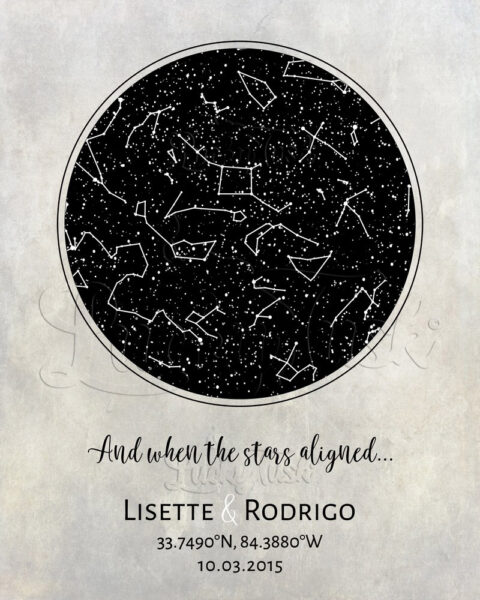10 Year Anniversary, Custom Star Map, Constellation , Stars Aligned, Night Sky Print, Wedding Gift, Astrology Gift #1734