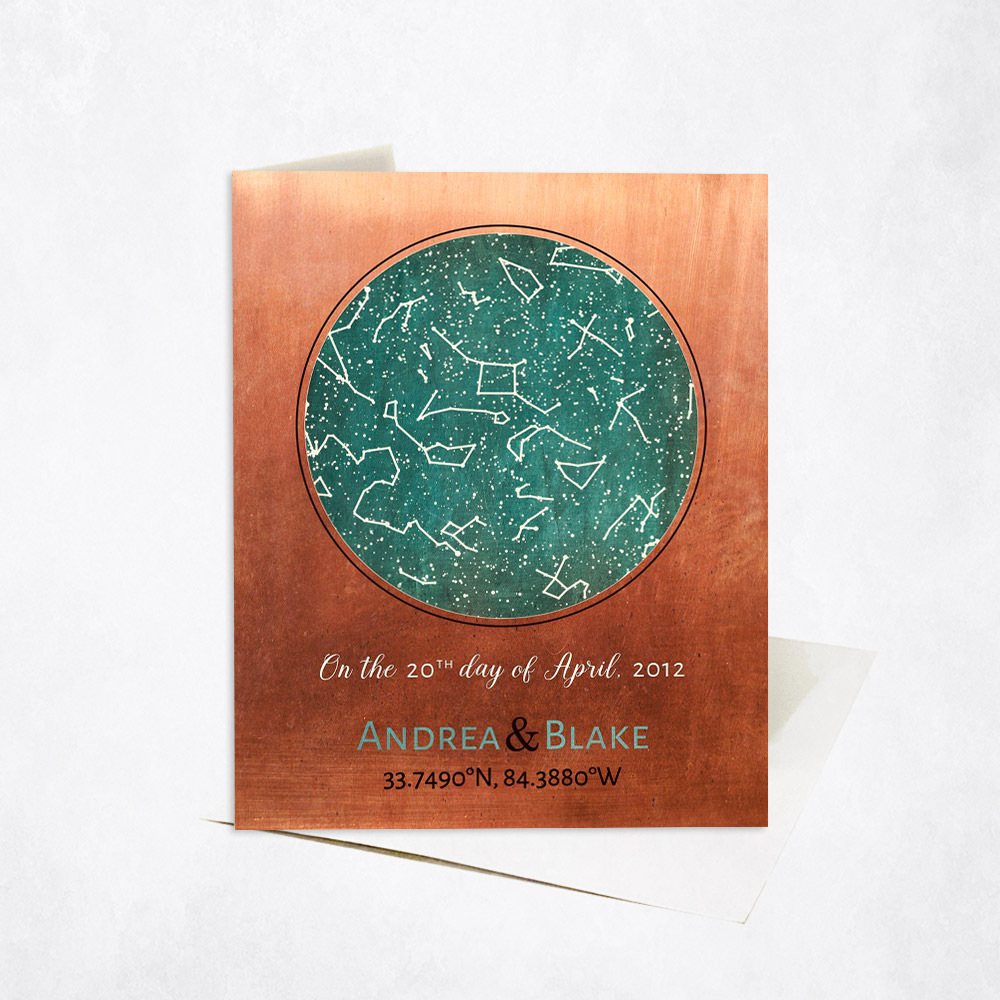 Picture of Custom Star Map Turquoise Night Sky 7th anniversary Stationery Card C-1737