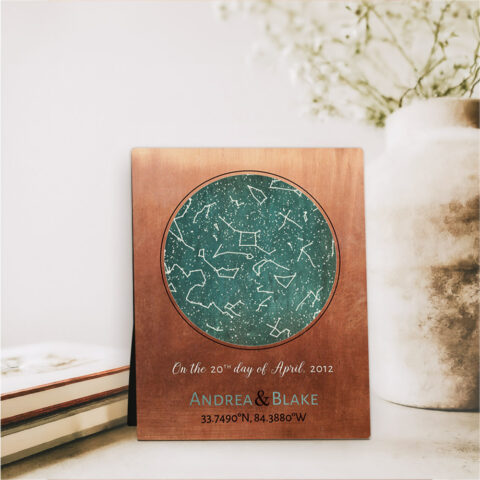 Custom Star Map Night Sky 7th anniversary Copper Desktop Plaque Gift for couple D-1737