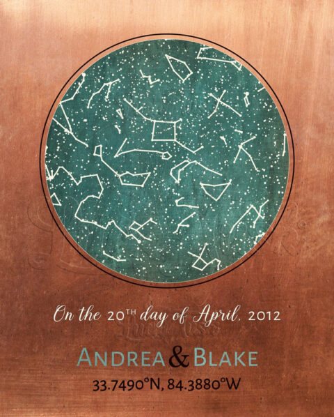 7 Year Anniversary, Copper Gift, Custom Star Map, Constellation , Stars Aligned, Night Sky Print, Wedding Gift, Astrology Gift, Star Chart #1737