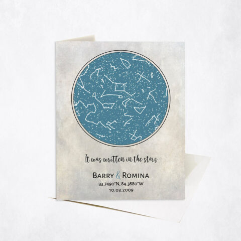 Custom Blue Star Map Written in the Stars 1st anniversary Stationery Card-1739