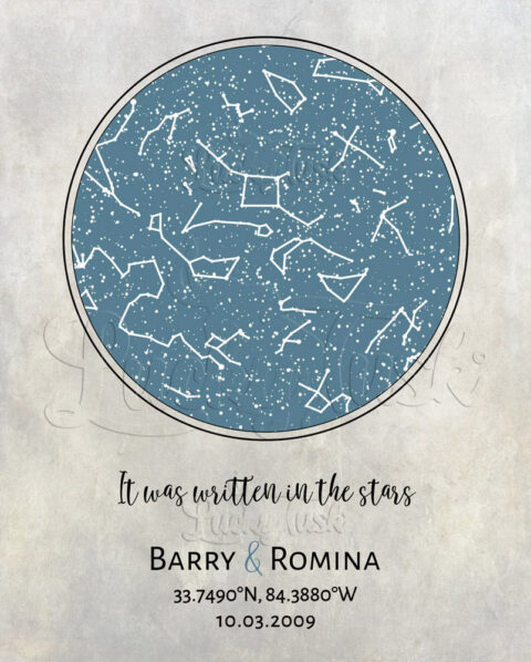 1 Year Anniversary, Custom Star Map, Paper Gift, Constellation , Written in the Stars, Night Sky Print, Astrology Gift, Star Chart #1739