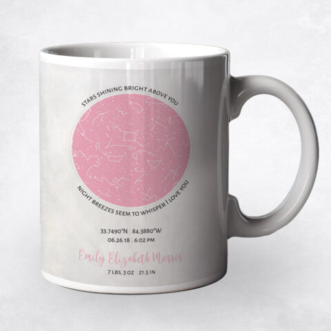 Pink Star Map Baby Birth Coffee Mug M-1740