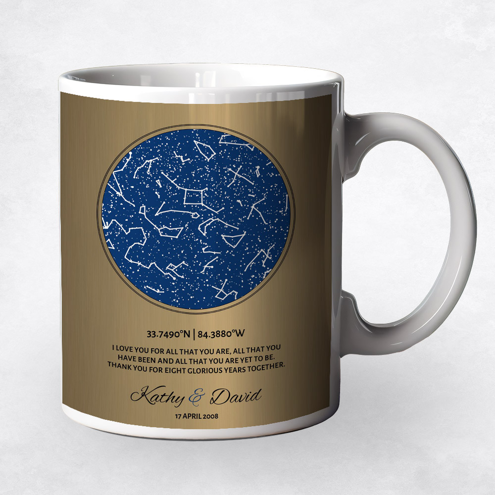 Closeup image of Blue Star Map Brass 8th anniversary Coffee Mug M-1742