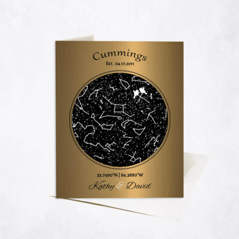 Custom Black Star Map and Coordinates 8th anniversary Stationery Card-1743