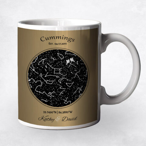 Black Star Map Brass 8th anniversary Coffee Mug M-1743