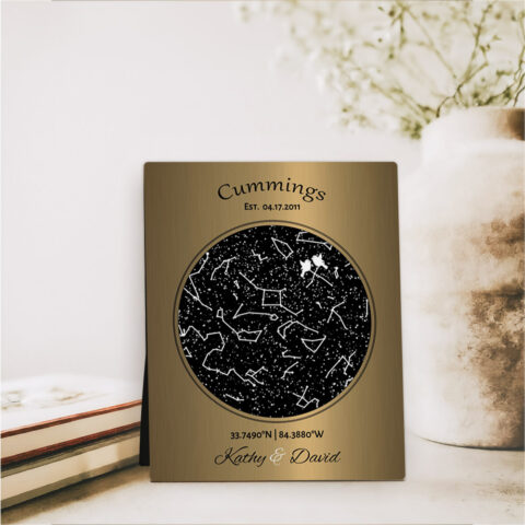 Custom Star Map Night Sky 8th anniversary Brass Desktop Plaque Gift for couple D-1743