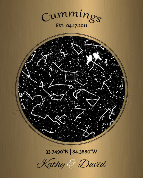 Brass Anniversary, 8 Year Anniversary, Custom Star Map, Constellation , Stars Aligned, Night Sky Print, Wedding Day Star Chart #1743