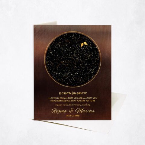 Fiftieth Golden Years Quote Custom Star Map and Coordinates 50th anniversary Stationery Card-1746