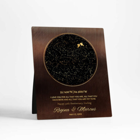 Custom Star Map Night Sky 50th anniversary Bronze Desktop Plaque Gift for couple D-1746