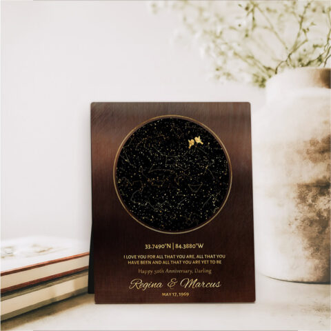 Custom Star Map Night Sky 50th anniversary Bronze Desktop Plaque Gift for couple D-1746