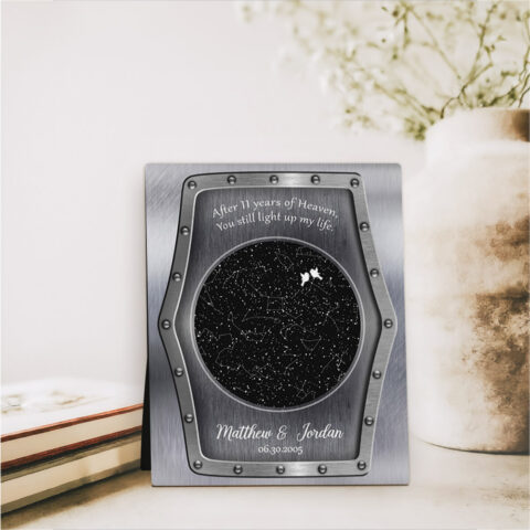 Custom Star Map Night Sky 11th anniversary Tin Desktop Plaque Gift for couple D-1747